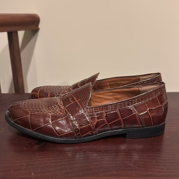 Stacy Adams brown, genuine, snake skin and leather slip on loafer style shoes 8 - Picture 7 of 12